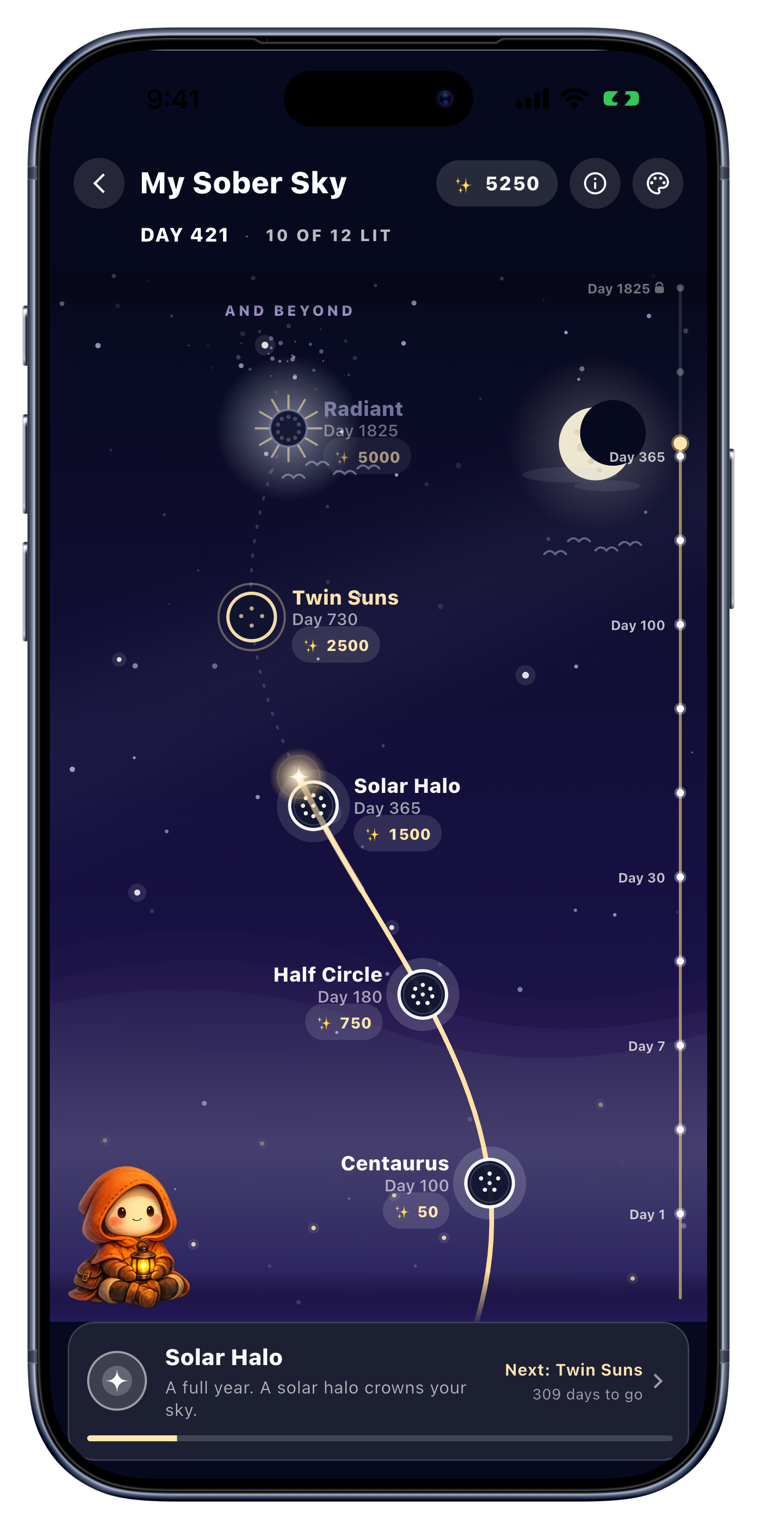 Sky screen of Sober Tracker
